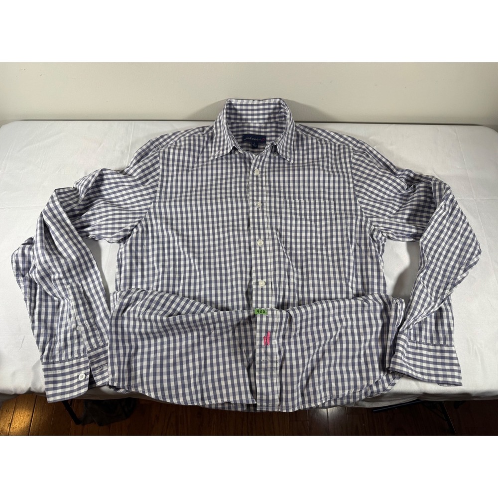 Johnnie-O Mens Blue White Gingham Long Sleeve Button Down Shirt Large